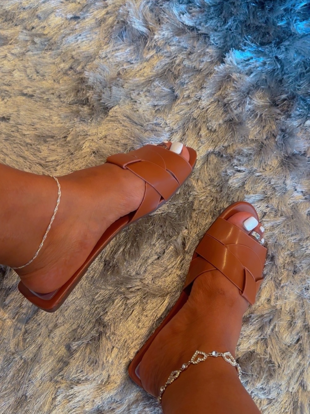 Zara Brown Woven Leather Slide Mules